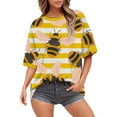 thumbnail image 1 of Womens Tops Festival Yellow Black Striped 3D Printed Round Neck Short Sleeved Loose Top Breathable Soft 95% Polyester + 5% Spandex 1Pc T-Shirt Xl Shirts for Women, 1 of 4