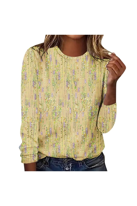Womens Tops Fine Glitter Print Round Neck Long Sleeve Top Long Sleeve Shirts For Women