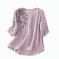 thumbnail image 1 of Womens Tops Floral Embroidered Cotton Linen Shirts Boho Ethnic Style 3/4 Sleeve V Neck Button Tunic Tshirt Soft Com fortable Cotton 1Pc Short Sleeve 3Xl Shirts for Women, 1 of 6