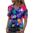 thumbnail image 1 of Womens Tops Flowers Leaves Blouse Pineapple Funky Shirt Frontpocket Women'S Hawaiian Print Women Shirts, 1 of 3