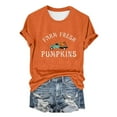 thumbnail image 1 of Womens Tops Fresh Pumpkins Fall Crew Neck Tee Funny Cute Graphic Short Sleeve Shirt Lightweight Breathable Blend Fabric M Sweaters For Women, 1 of 4