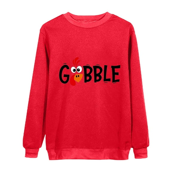 Womens Tops Gobble Turkey Letter Print Top Crew Neck Long Sleeve Shirt Autumn Sweatshirt Polyester 1Pc Top L Womens Fall Tops