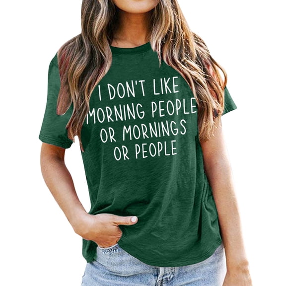 Womens Tops Graphic Print Short Sleeve Crewneck Soft Basic Petite Clothing for Women,Dark Green,XL