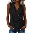 thumbnail image 1 of Womens Tops Gsakboxl Women Casual V‑Neck Button‑Decorated Sleeveless Linen Tank Top Blouse Black L, 1 of 7