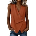 thumbnail image 1 of Womens Tops Gsakboxl Women Casual V‑Neck Button‑Decorated Sleeveless Linen Tank Top Blouse Orange L, 1 of 7