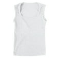 thumbnail image 1 of Womens Tops Gsakboxl Women Stretch Basic Pleated Square Neck Crop Tank Top Slim‑Fitting Fashionable Sleeveless Vest White S, 1 of 3