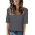 thumbnail image 1 of Womens Tops Half Sleeve V Neck Casual Loose Solid Elbow Length Sleeve Blouses Gray Womens Shirts XXL, 1 of 6