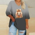 thumbnail image 1 of Womens Tops Halloween Printed V-neck 3/4 Sleeve T-shirt Plus Loose Top,Tops for Women Black, 1 of 4