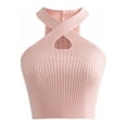 thumbnail image 1 of Womens Tops Halter Strappy Knitted Off Shoulder Crop Top Sleeveless Padded Casual Basic Tank Top One Size Size Tank Tops for Women, 1 of 6