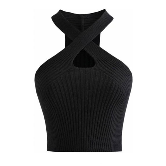 Womens Tops Halter Strappy Knitted Off Shoulder Crop Top Sleeveless Padded Casual Basic Tank Top One Size Size Tank Tops for Women