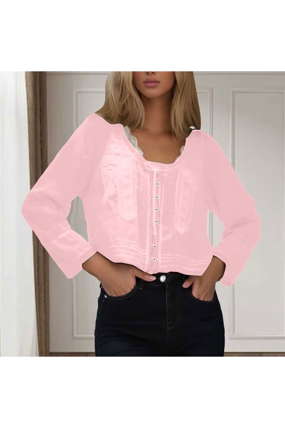 Womens Tops Heley Shirts Lace Tie Front Long Sleeve Button Up Chiffon Cardigan Flowy Boho Peplum Shirt Going Out Loose Fit Basic Tees S-L