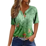 Womens Tops Henley Neck Buttons Sexy Shirts Short Sleeve Dressy Blouses Geometric Print Sweatshirts Clothes