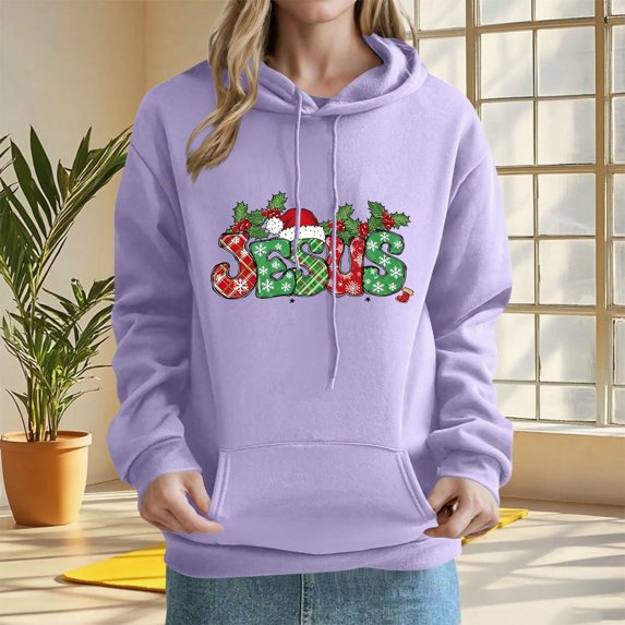 Womens Tops Hooded Long Sleeved Casual Loose Printed Off Shoulder Sleeves Sweatshirt,Blouse for Women Purple S