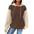 thumbnail image 1 of Womens Tops Hoodie Casual Shirts Long Sleeve Pullover Color Block Striped Blouses Loose Fitting Fall Tees Trendy Sweatshirts,Brown 1,XL, 1 of 5
