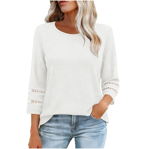 Womens Tops Lace Crochet Shirts, Dressy Casual 3/4 Length Sleeve, Fall Fashion Blouses Knit Tops