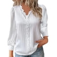 thumbnail image 1 of Womens Tops Lace Patchwork V Neck Long Sleeve Blouses Loose Casual T Shirts Polyester-Cotton Blend Soft Stretchy Elegant Cute Style 3Xl Sweaters For Women, 1 of 5
