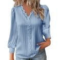 thumbnail image 1 of Womens Tops Lace Patchwork V Neck Long Sleeve Blouses Loose Casual T Shirts Polyester-Cotton Blend Soft Stretchy Elegant Cute Style 5Xl Sweaters For Women, 1 of 4