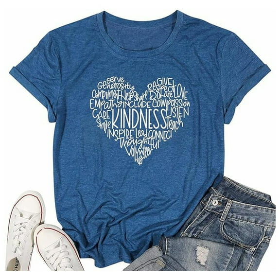 Womens Tops Ladies Fashion Casual Printed Short Sleeve T Shirt Top Crew Neck T Shirts for Women Blue XL