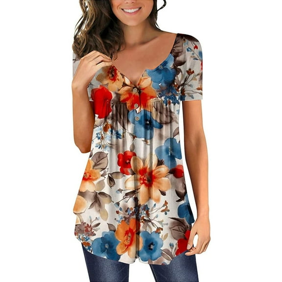 Womens Tops Ladies' Fashionable and Casual Spring and Summer Round Neck Printed Loose Short Sleeved T Shirt Top Shirts for Women