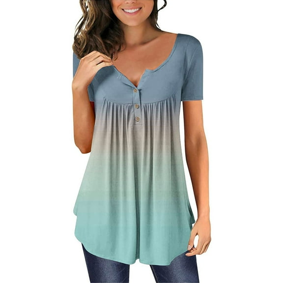 Womens Tops Ladies' Fashionable and Casual Spring and Summer Round Neck Printed Loose Short Sleeved T Shirt Top Shirts for Women