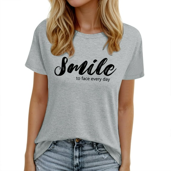 Womens Tops Ladies V NeckPrinted Short Sleeve T Shirt Casual Style Summer Top Active Shirt Women Womens 3/ 4 Sleeve Tee Shirts Insulated Thermal Shirts Women Ling Woman Lace Top Casual Gray S