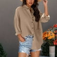 thumbnail image 1 of Womens Tops Lapel Neck Long Sleeves Button Casual Blouse Solid Color T-Shirt Khaki S,Blouse for Women, 1 of 6
