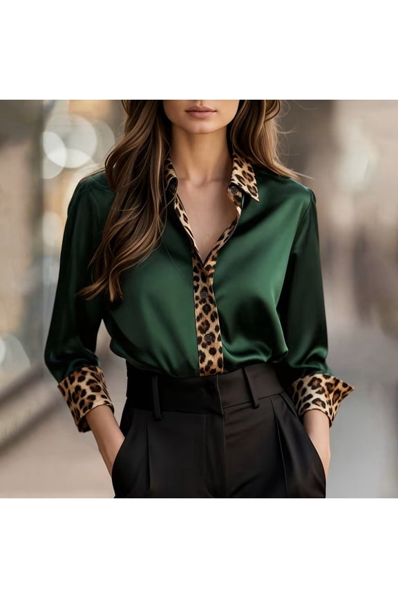 Womens Tops Leopard Print Button Down Spring Summer 2026 Shirts Long Sleeve Dressy Casual Collared Blouses