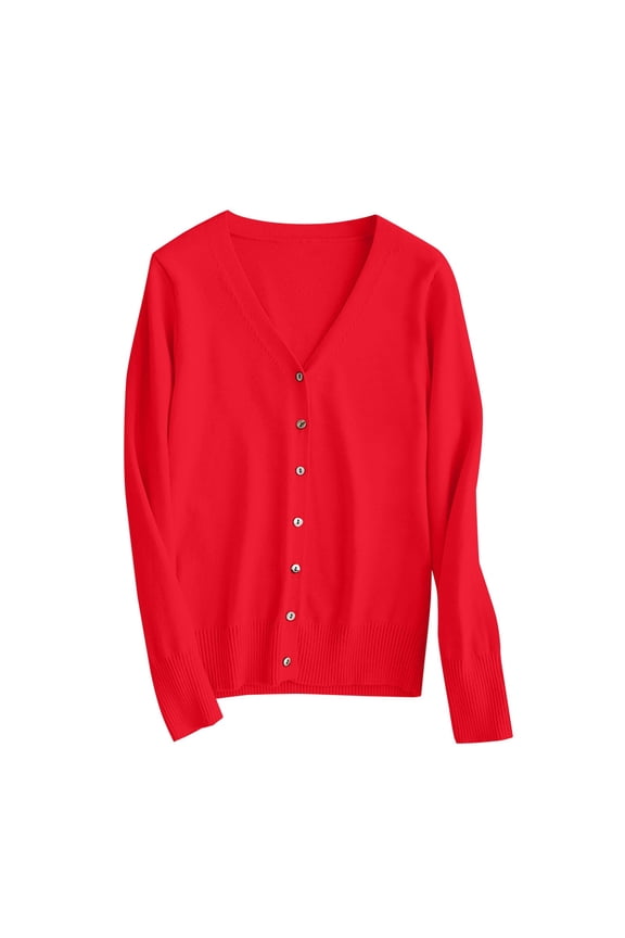 Womens Tops Lightweight V Neck Cardigan Sweater 3/4 Sleeves Front Button Closure Ribbed Cuffs Acrylic Nylon Spandex Blend 3Xl Sweaters For Women