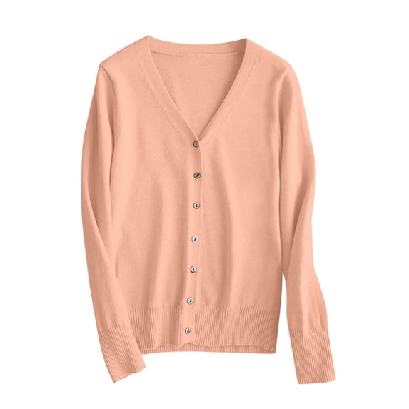 Womens Tops Lightweight V Neck Cardigan Sweater 3/4 Sleeves Front Button Closure Ribbed Cuffs Acrylic Nylon Spandex Blend L Sweaters For Women