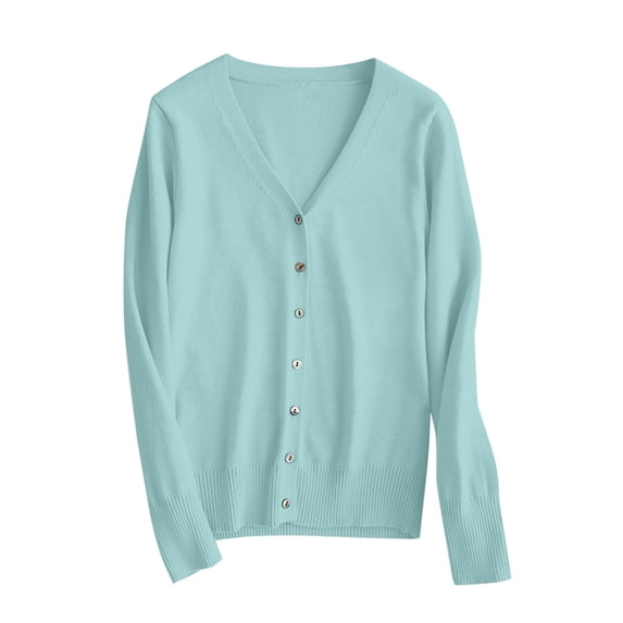 Womens Tops Lightweight V Neck Cardigan Sweater 3/4 Sleeves Front Button Closure Ribbed Cuffs Acrylic Nylon Spandex Blend M Sweaters For Women