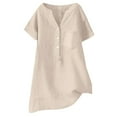 thumbnail image 1 of Womens Tops Linen Blouse Summer Beach Short Sleeve V Neck Button Down Casual Tunic Loose Shirt Cotton & Linen Light Com fortable for Beach & Daily Wear Package 5Xl Shirts for Women, 1 of 3