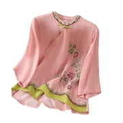 Womens Tops Linen China Style Retro Thin Tops Chinese Traditional Shirts Suit Ethnic Female Cheongsam on Sale