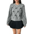thumbnail image 1 of Womens Tops Long Sleeve Bownot Round Neck Knitted Sweater Pullover Sweater Gray M,Blouse for Women, 1 of 6