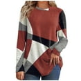 thumbnail image 1 of Womens Tops Long Sleeve, Button Down Shirts T Shirt Long Sleeve Women's Thin Geometric Long Sleeve Print Loose Sweatshirt Ribbed Tank Top Trendy Fall Clothes For Women 2023(Red,Large), 1 of 5