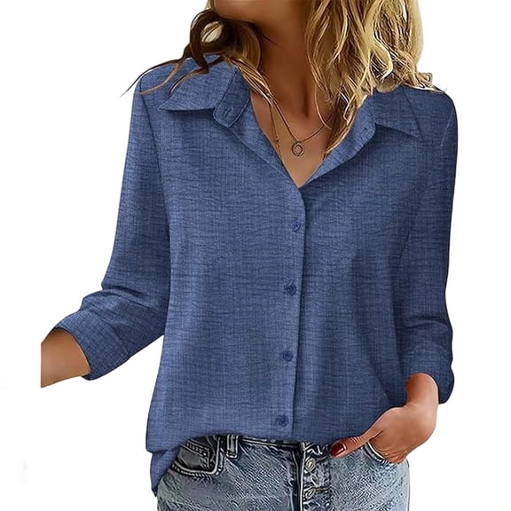 Button Down Shirt for Women Long Sleeve Linen Blouses Solid Color Dressy Tops Business Casual Work Outfits