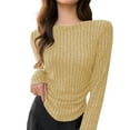 thumbnail image 1 of Womens Tops Long Sleeve Crewneck Ribbed Knit Yellow Thermal Shirts for Womens Basic Tops Fall Clothing Women, 1 of 4