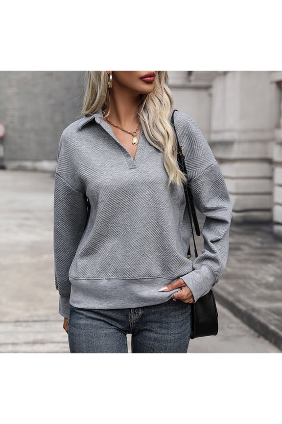 Womens Tops Long Sleeve Crewneck Solid Color Button Sweatshirt,Sweatshirts for Women Gray L