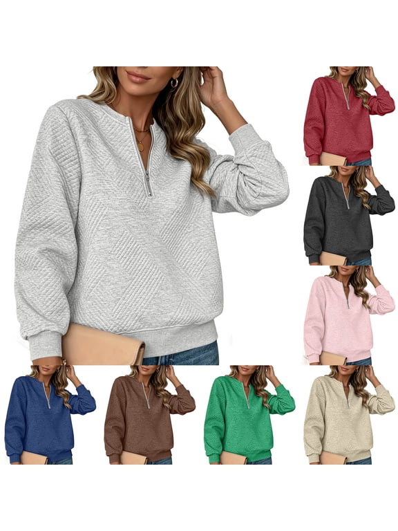 Womens Tops Long Sleeve Going Out Top for Women Quarter Zip Up Loose Casual Pullover Fall Tshirts