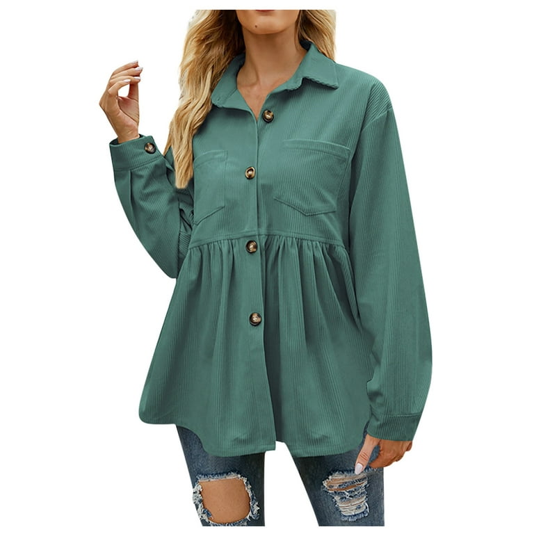 Womens Tops Long Sleeve, Gym Clothes For Women Halen T Shirts For Women  Women's Fashion Solid Color Jacket Double Pocket Baby Shirt Lapel Jacket  Brown Shirt Y2K Long Sleeve Squar (Mint Green,Large) 