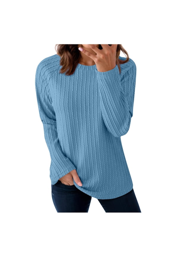 Womens Tops Long Sleeve Lightweight Shirts 2025 Fall Fashion Clothing Trendy Texture Tops Crewneck Knit Basic Tee