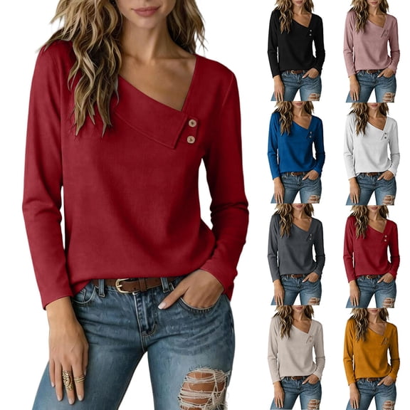 Womens Tops Long Sleeve Plus Size Tshirts Lightweight Fall Casual Asymmetrical Tops for Women S-3XL