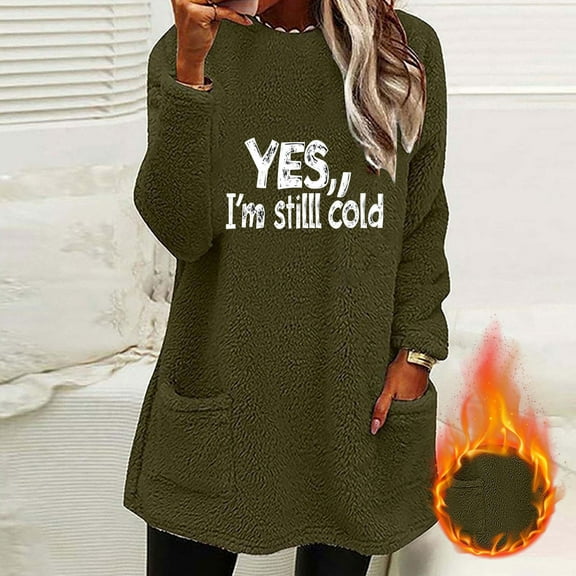 Womens Tops Long Sleeve Pocket Thickened Warm Letter Printing Round Neck Winter Loose Solid Padded Light Jacket Army Green M,Blouse for Women