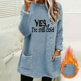 thumbnail image 1 of Womens Tops Long Sleeve Pocket Thickened Warm Letter Printing Round Neck Winter Loose Solid Padded Light Jacket Blue M,Blouse for Women, 1 of 4