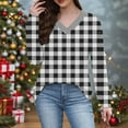 thumbnail image 1 of Womens Tops Long Sleeve Print V-Neck Regular Sleeve Casual Pullover Winter Top,Tops for Women Black M, 1 of 6