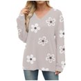 thumbnail image 1 of Womens Tops Long Sleeve Print V-Neck Regular Sleeve Casual Pullover Winter Top,Tops for Women Khaki L, 1 of 6