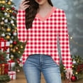 thumbnail image 1 of Womens Tops Long Sleeve Print V-Neck Regular Sleeve Casual Pullover Winter Top,Tops for Women Red M, 1 of 6