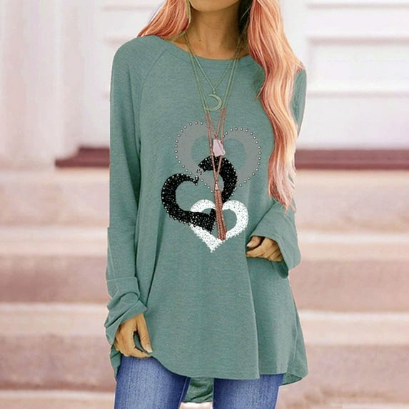 Womens Tops Long Sleeve Round Neck Printed Casual Sweatshirt Mint Green XXXXXL