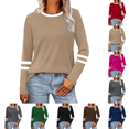 thumbnail image 1 of Womens Tops Long Sleeve Round Neck Striped Color Block Tunic Tops Casual Loose Fit Comfortable Soft Basic Tee Blouse, 1 of 8