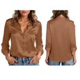 thumbnail image 1 of Womens Tops Long Sleeve Satin Silk Button Down Shirts Casual Business Dressy Blouses Fall Clothes Brown L, 1 of 5