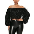 thumbnail image 1 of Womens Tops Long Sleeve Sequin Tops for Women Off The Shoulder Glitter Sparkly Dressy Party Shirts Holiday Evening T Shirts for Women, 1 of 5